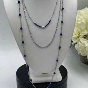 Kendra Scott Scarlet Blue Lapis Rhodium Plated Triple Strand Elegant‎ Necklace